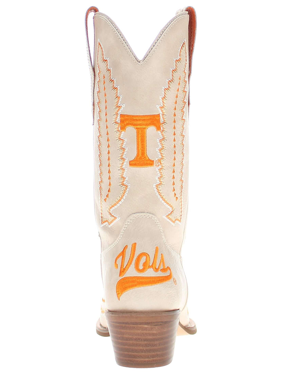 White cowboy boot with Vols and Power T