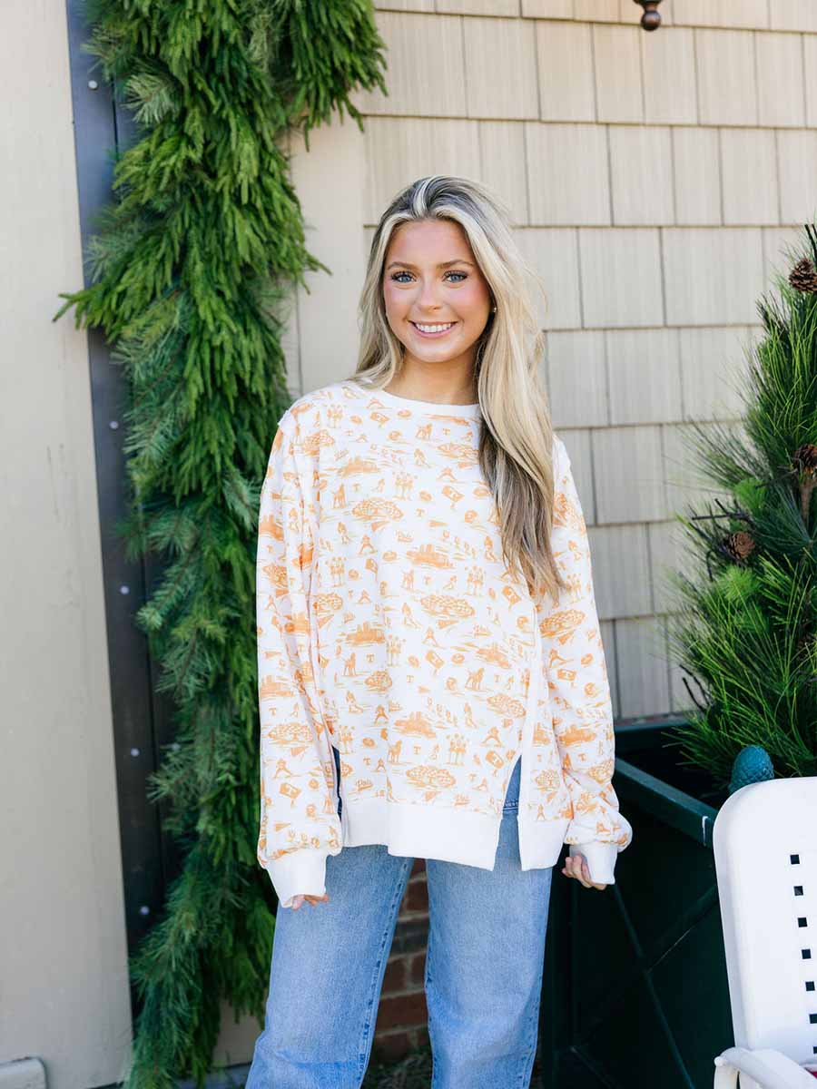 Orange Toile Print Sweatshirt