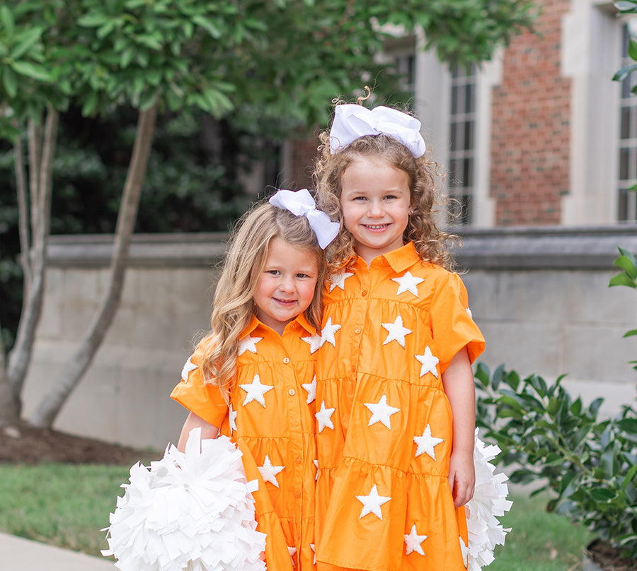 Girls Orange and White Tiered Dress
