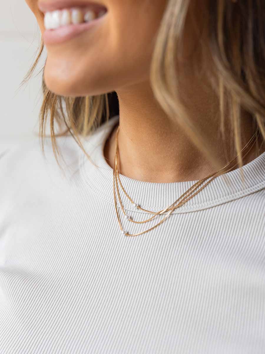 Triple Layered Gold Chain with Small Pearl Necklace **Doorbuster**