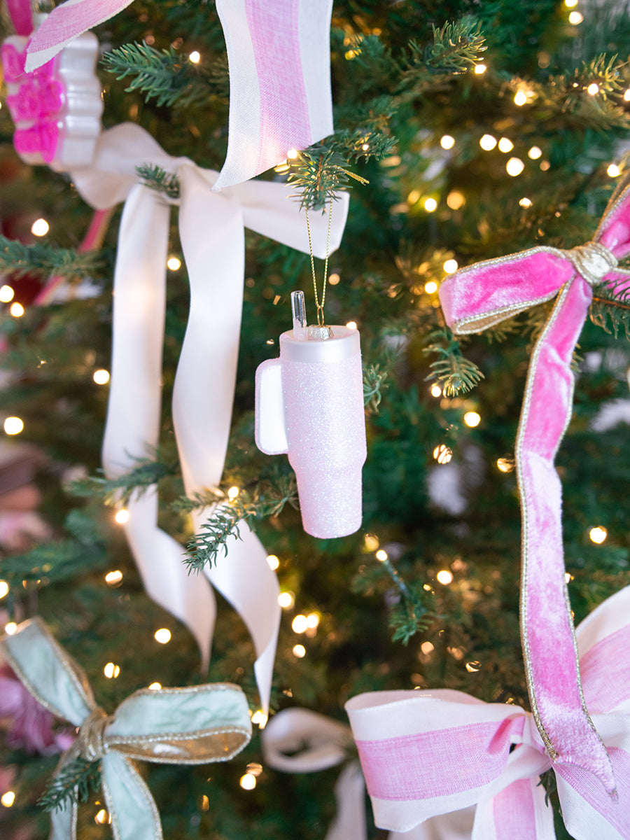 Pink Glittered Tumbler Christmas Ornament