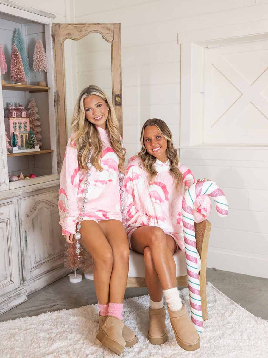 Santa Pink Quilted Velour Hoodie & Shorts Set