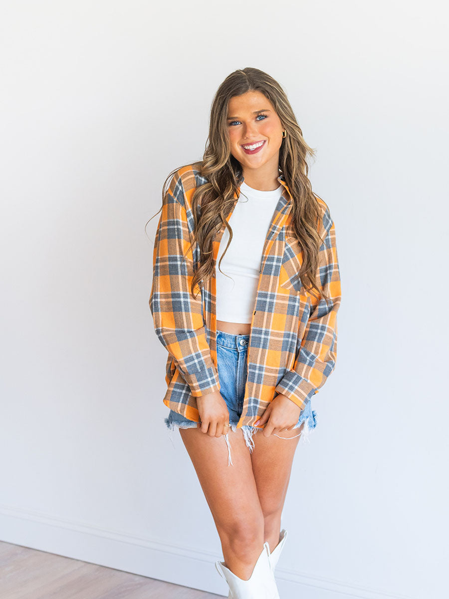 Oversized orange and grey flannel top