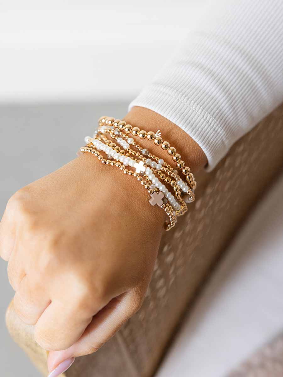 Stretch Beaded Bracelets with Cross Charms (2 Colors) **Doorbuster**