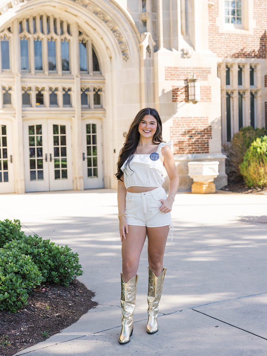 White High-Waist Bubble Hem Shorts
