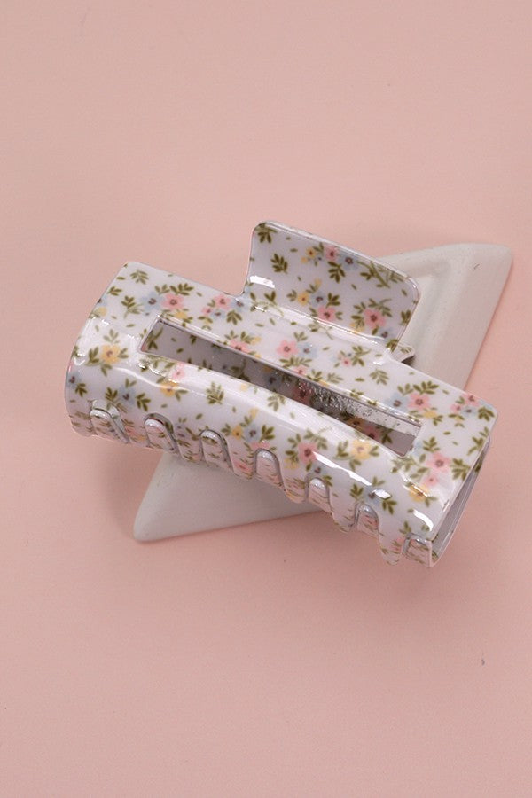 3.5" White Floral Open Hair Clip