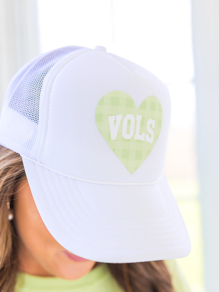 White VOLS cap with lime green heart