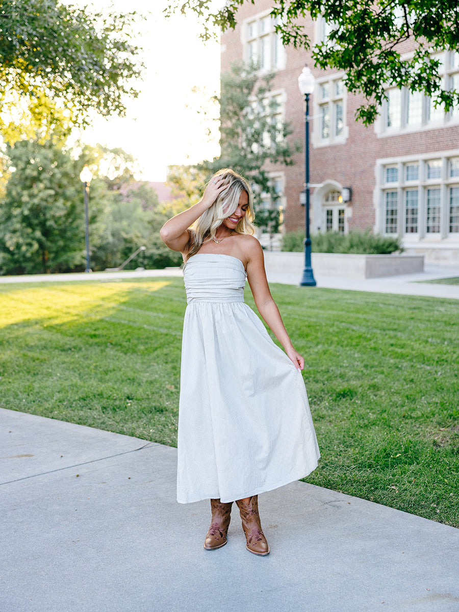 Striped Strapless Maxi Dress