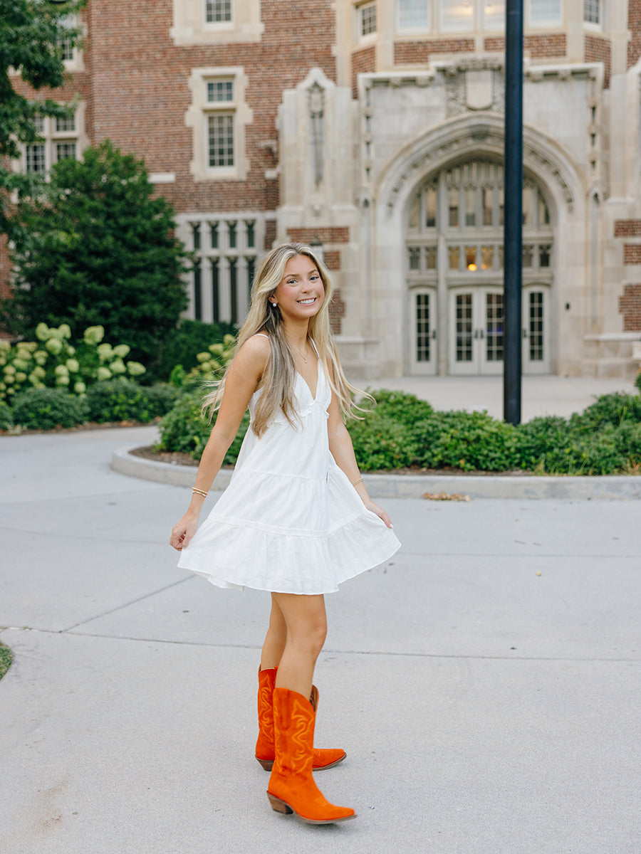 White V-Neck Tiered Mini Dress