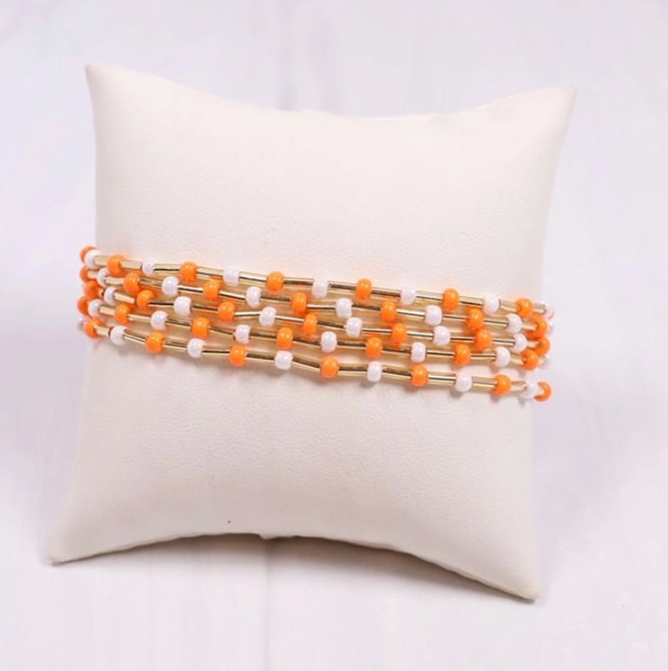 Orange and White Beaded Multi-Strand Bracelet