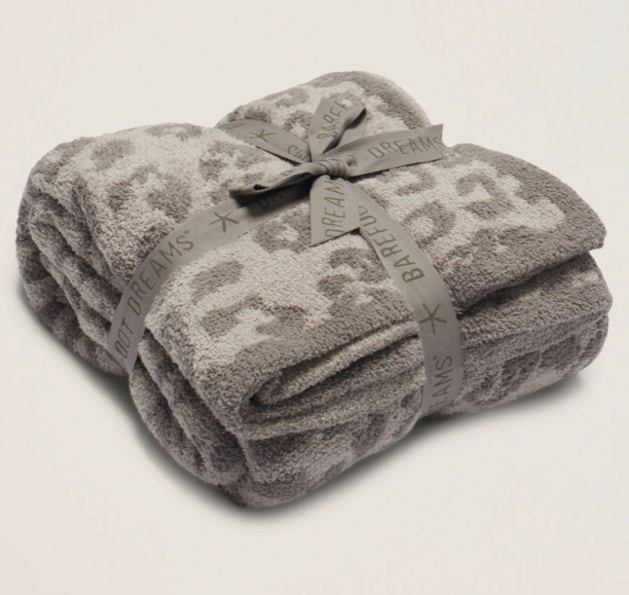 Barefoot Dreams Grey Leopard Plush Throw