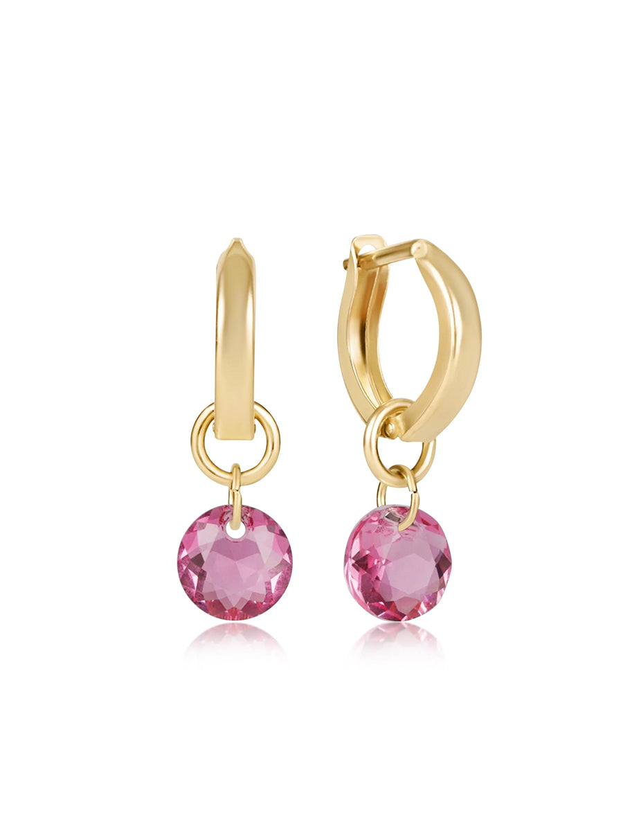 Gold Pink Charm Hoop Earrings
