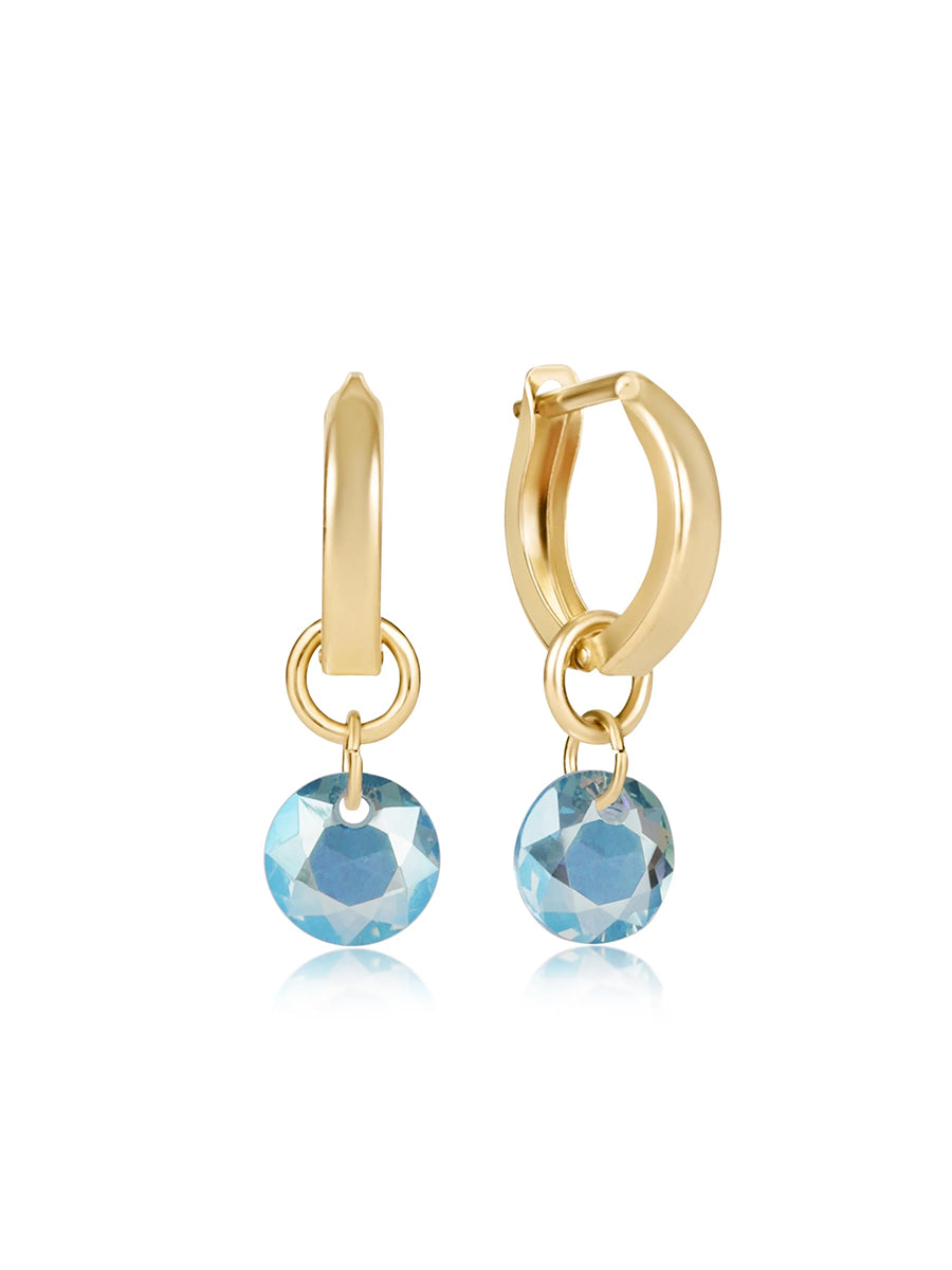 Gold Blue Charm Hoop Earrings