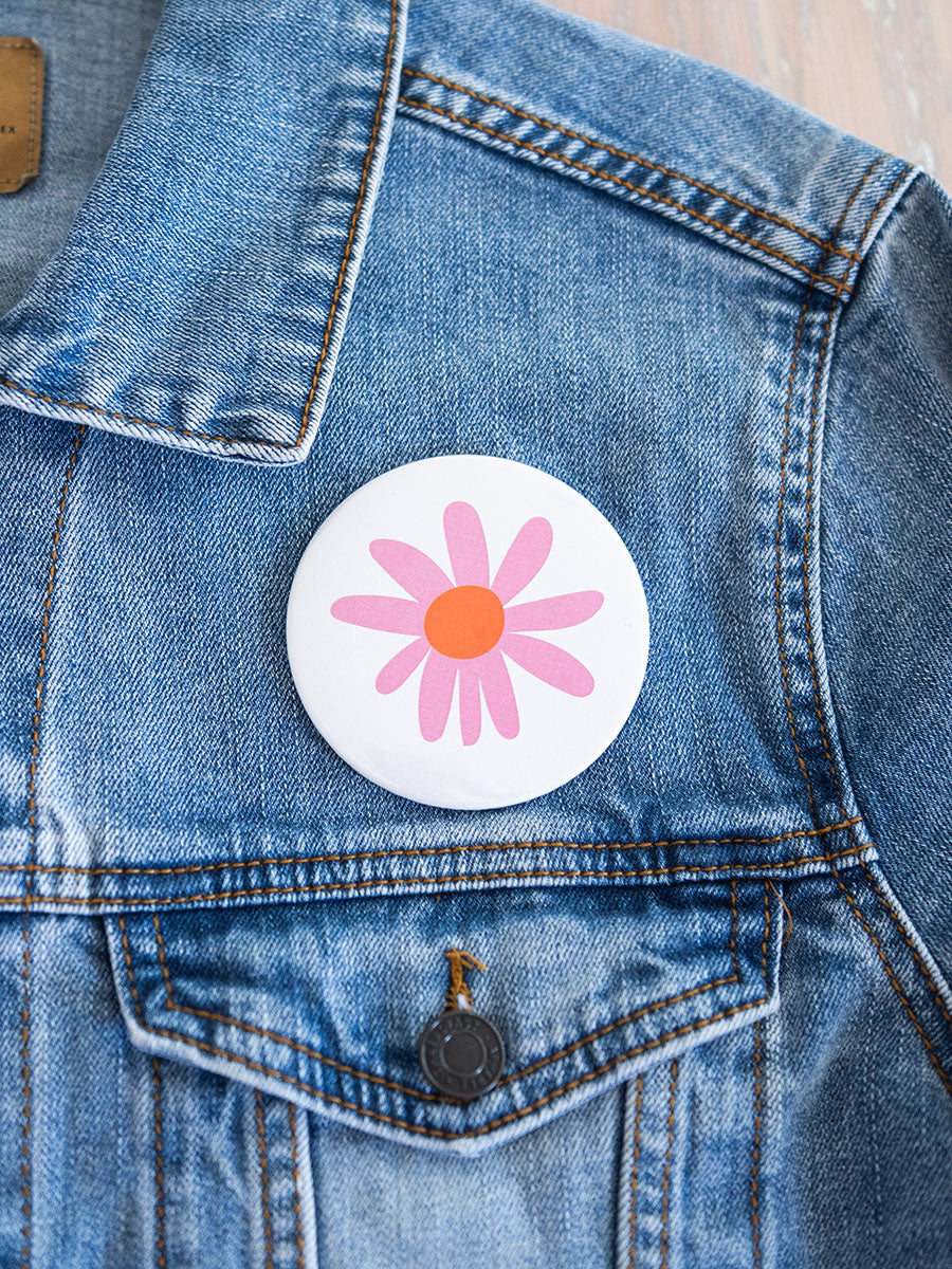 Pink flower pinback button