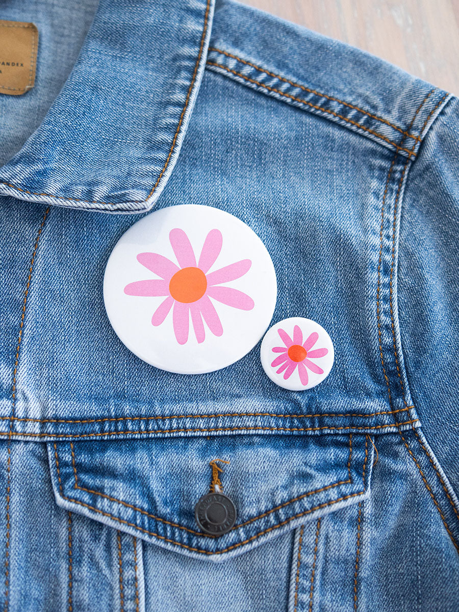 3" and 1" buttons with pink flowers