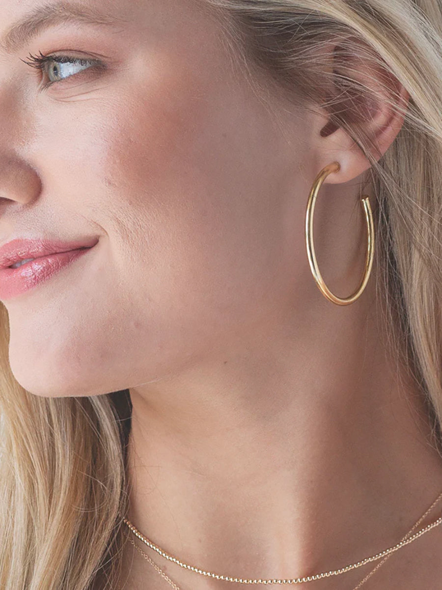 Gold 2" Post Hoops, 3mm, Smooth