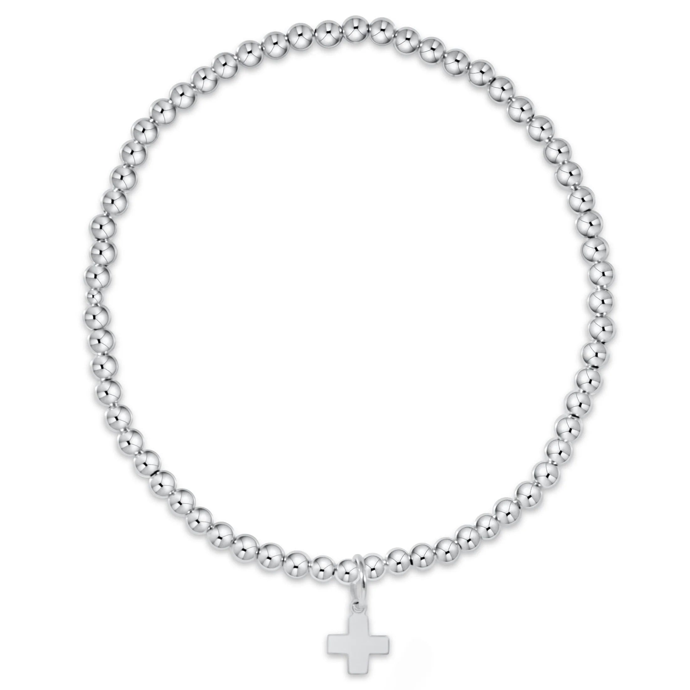 E-Newton Sterling Silver Beaded Bracelet with Cross Charm