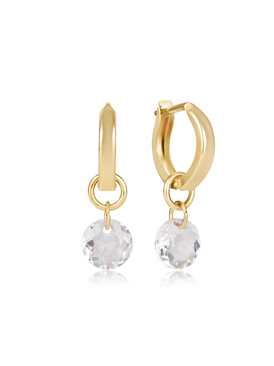 Gold Clear Charm Hoop Earrings