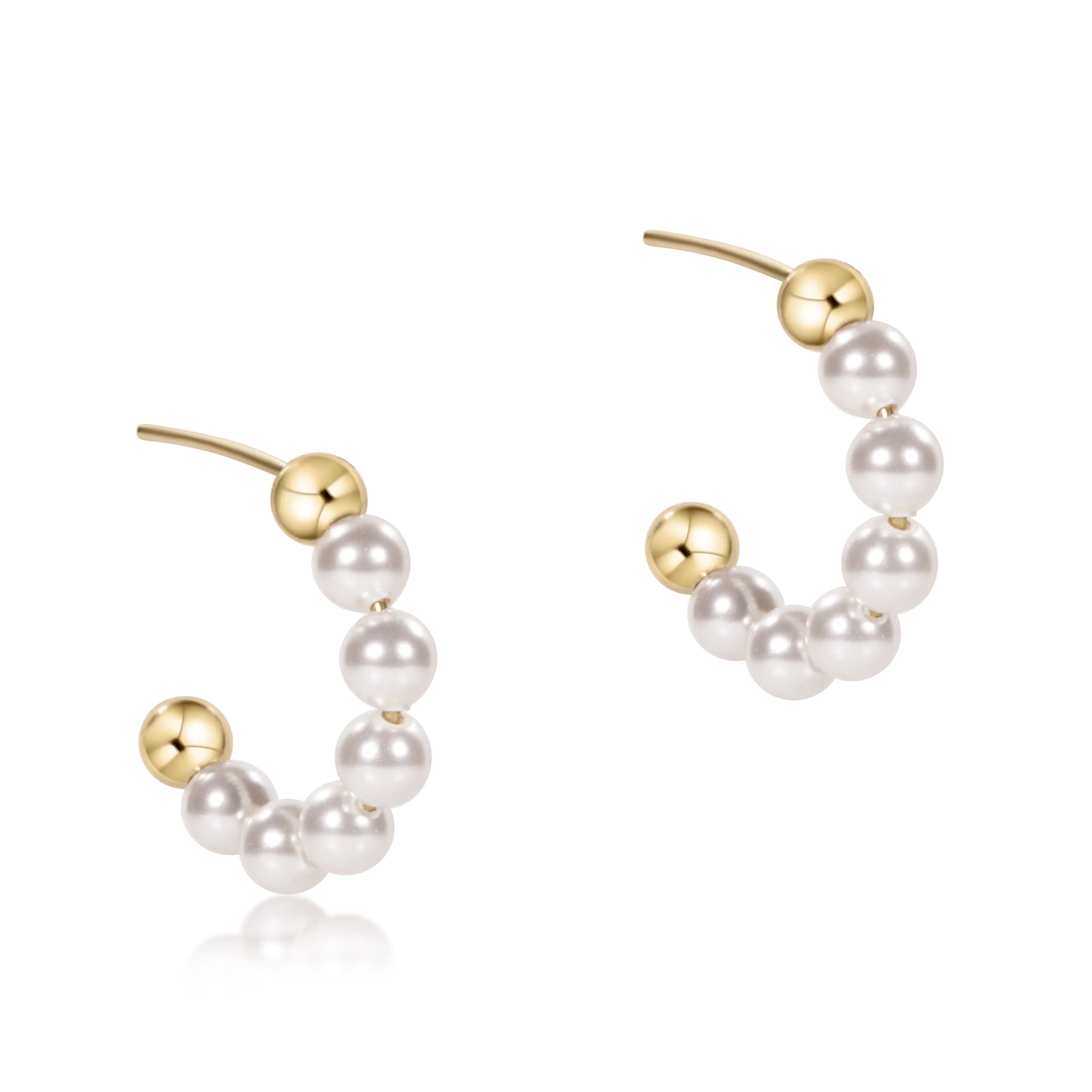 4mm Pearl and Gold Bead Hoop Earrings