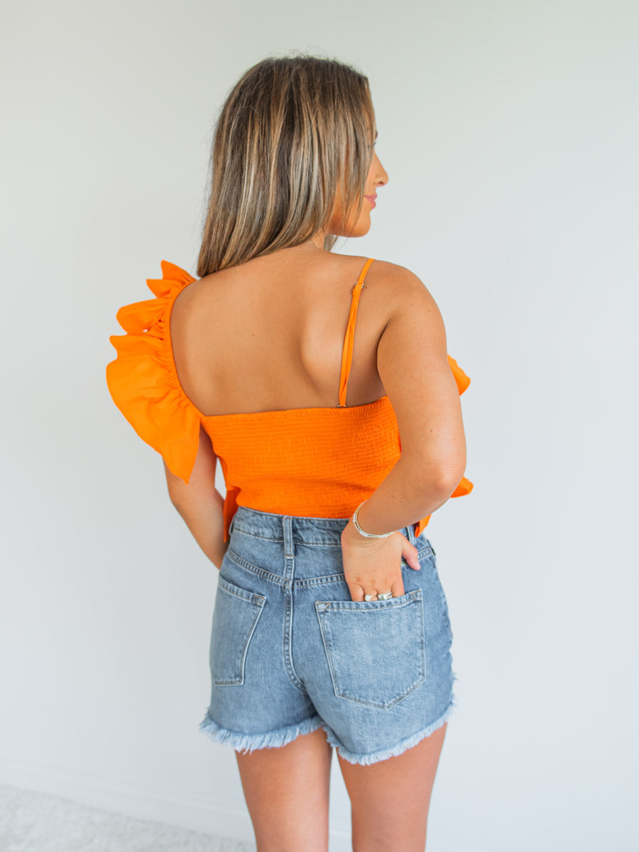 Ruffle One Shoulder Top Orange : Sm