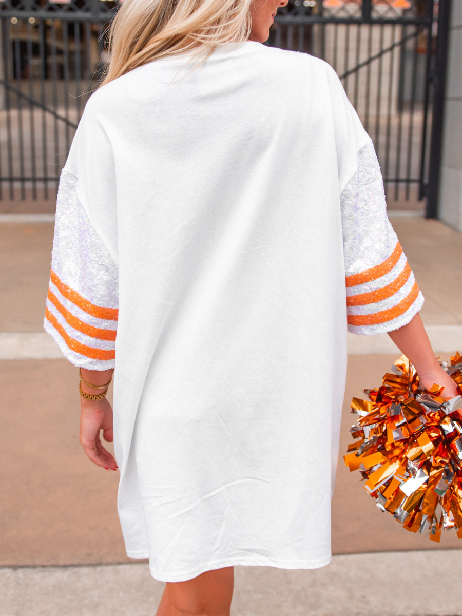 Iridescent White & Orange Sequin Football Dress (3 Sizes)