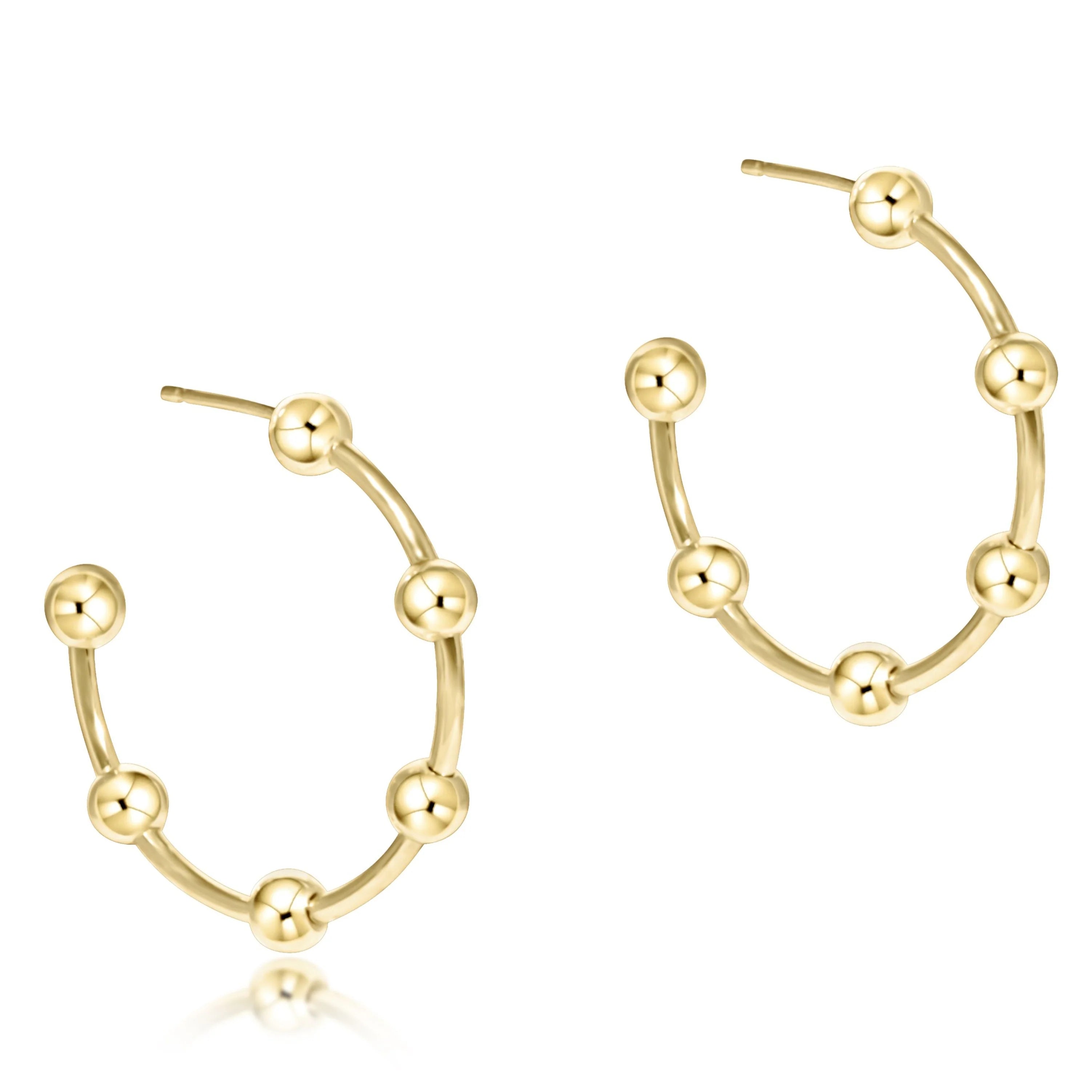 E-Newton Gold Beads Accent 1" Hoop Earrings