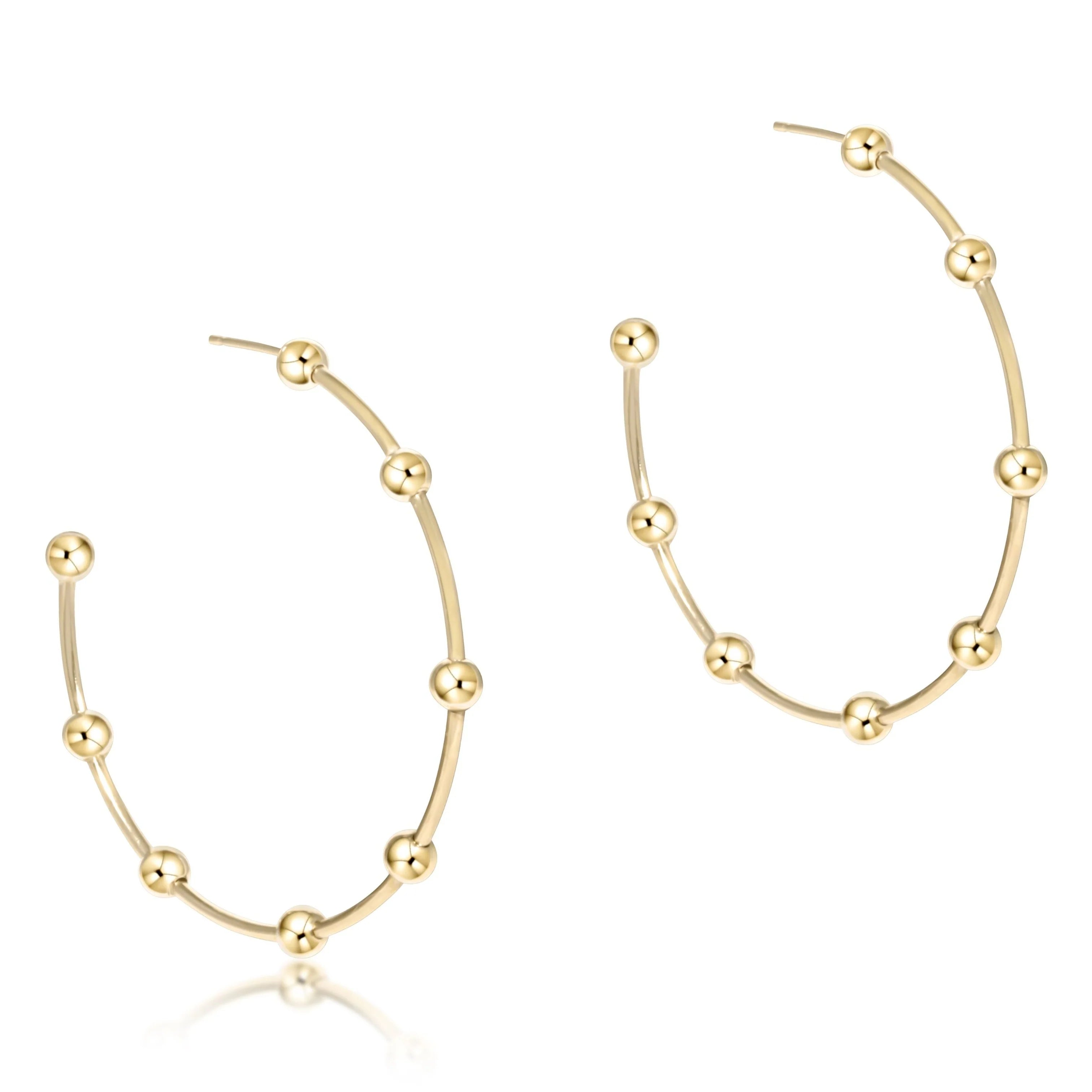E-Newton Gold Beads Accent 1.5" Hoop Earrings