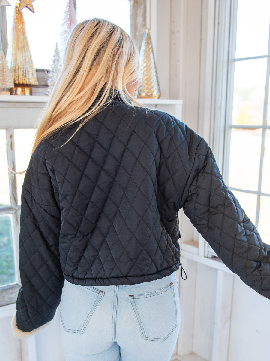 Black Quilted Sherpa Lined Jacket