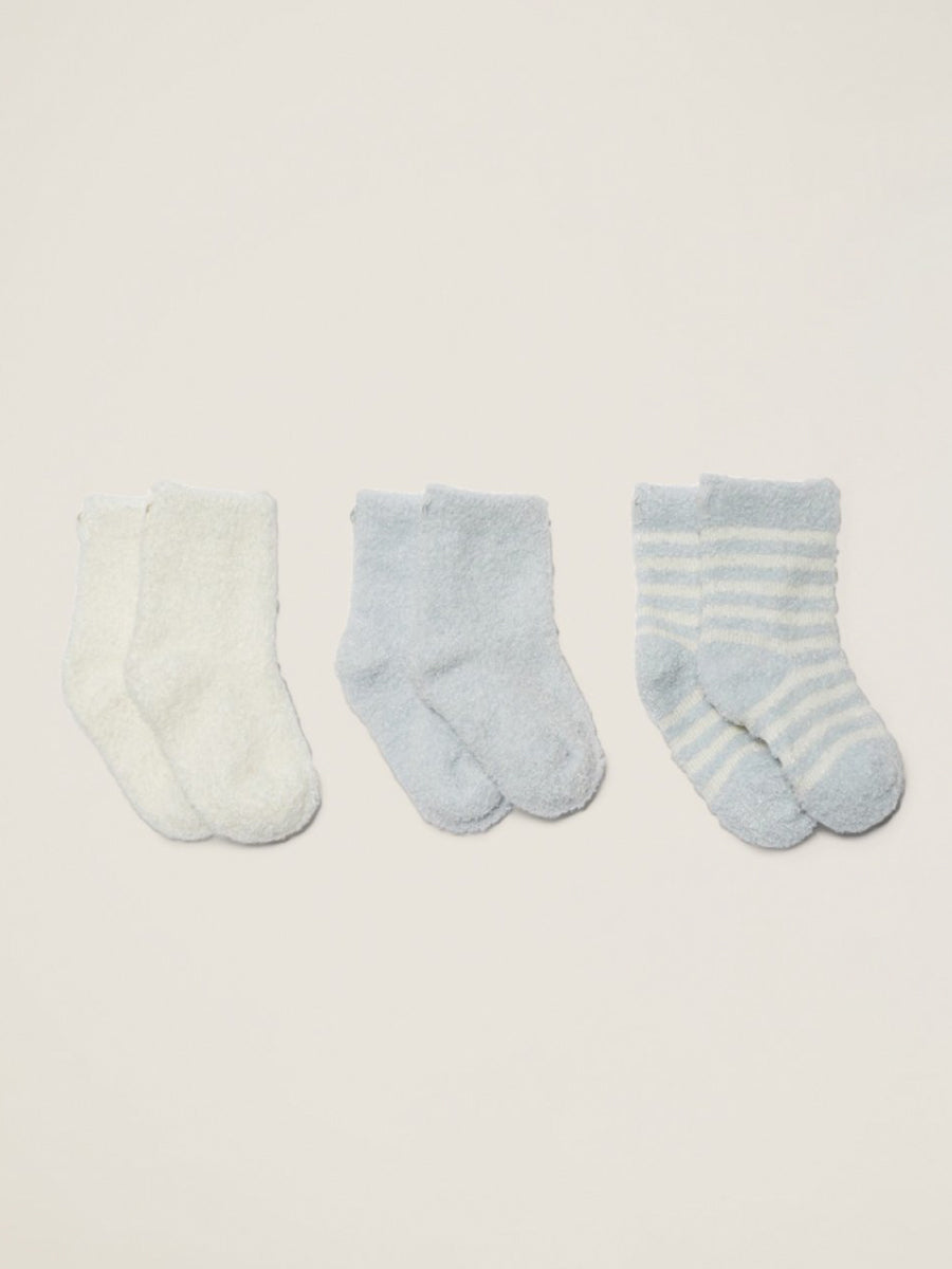 Three Blue Variaties of Barefoot Dreams Infant Socks