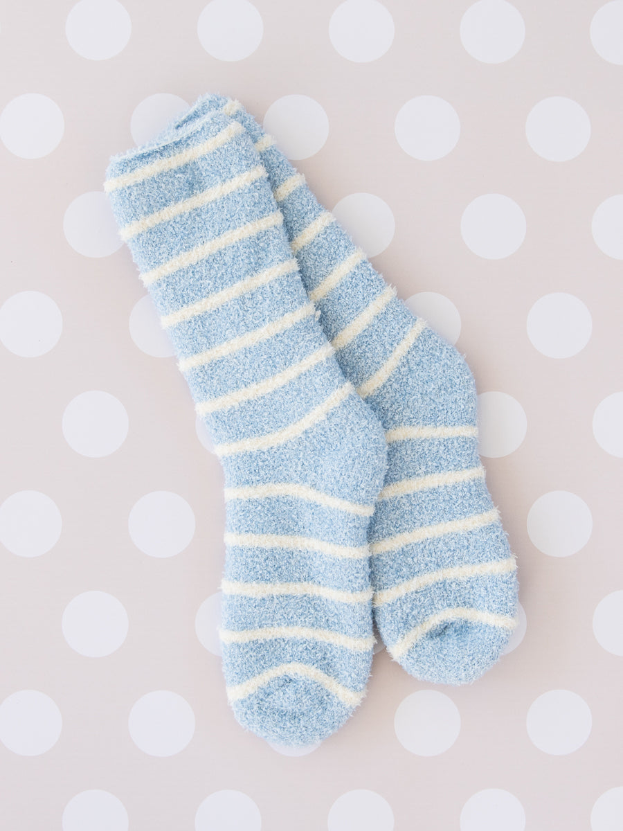 World's Softest Socks with Thin White Stripes on Pastel Blue