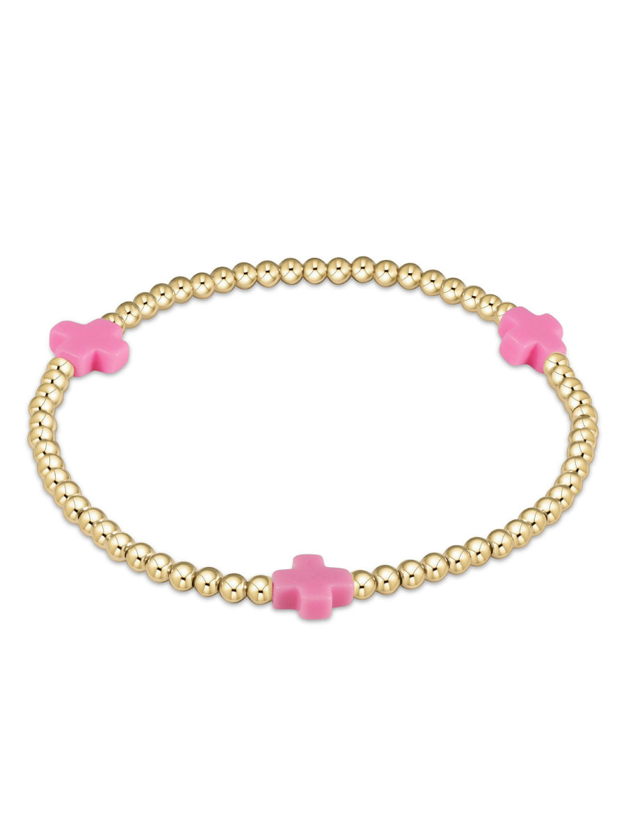 Gold Bead with Three Pink Crosses Bracelet