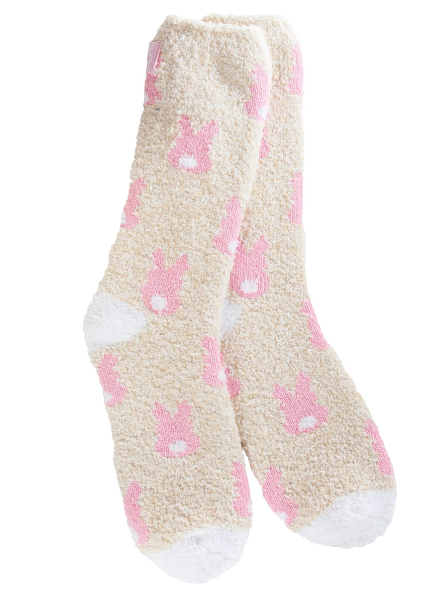 Neutral Socks with Pink Bunnies Pattern