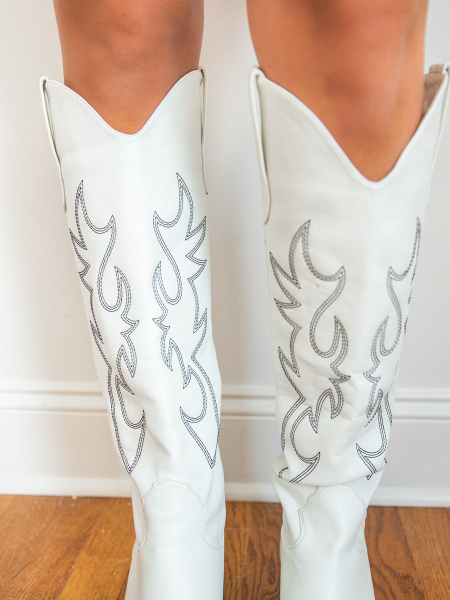 Western Cowgirl Tall White Boots