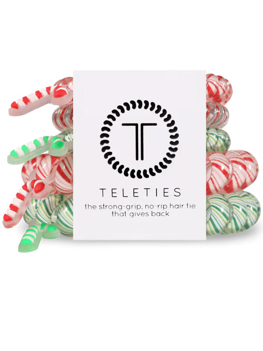 Red and Green Hair Teleties in Candy Cane Style