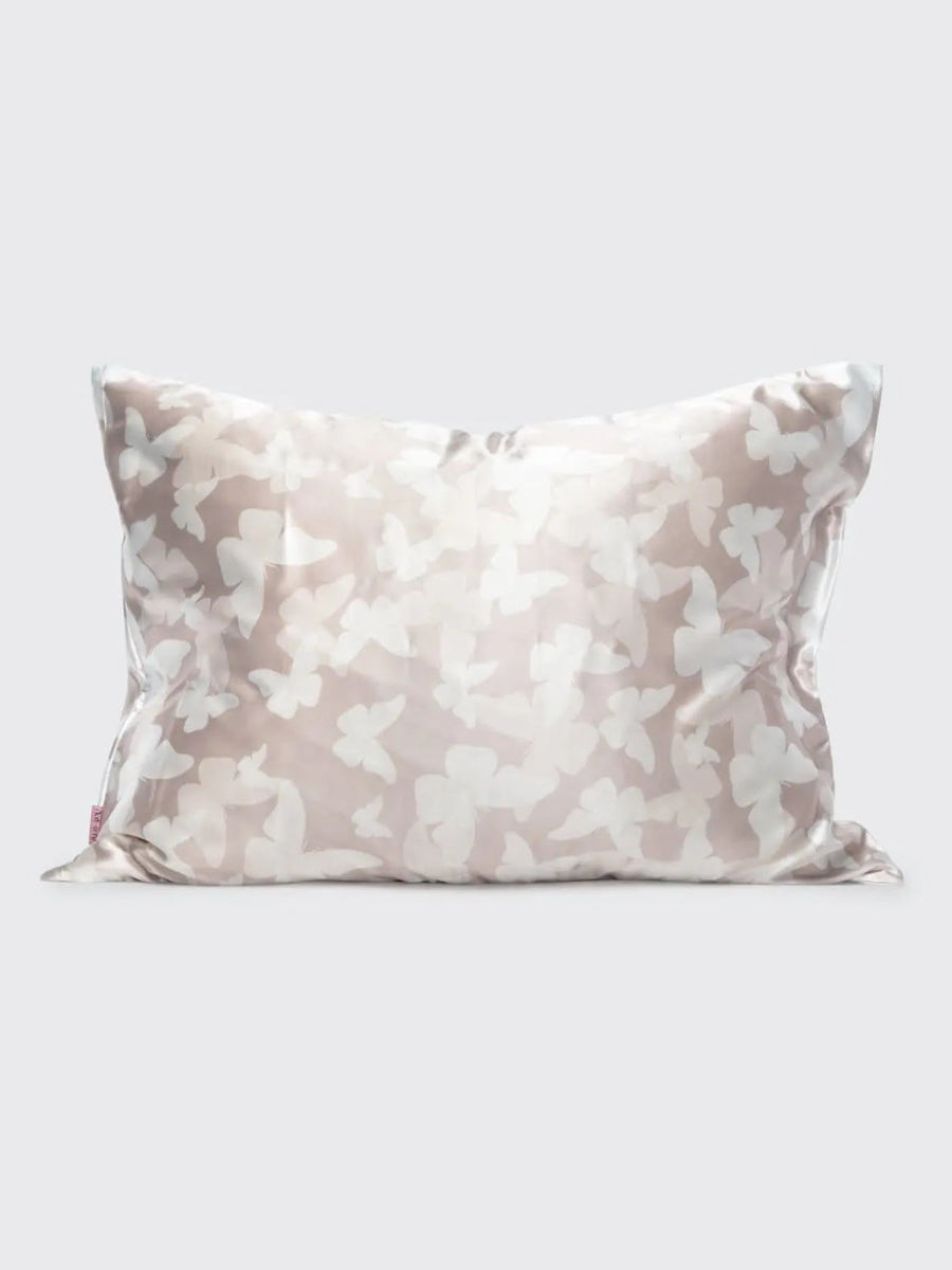 Gold Satin Pillowcase with White Butterfly Pattern