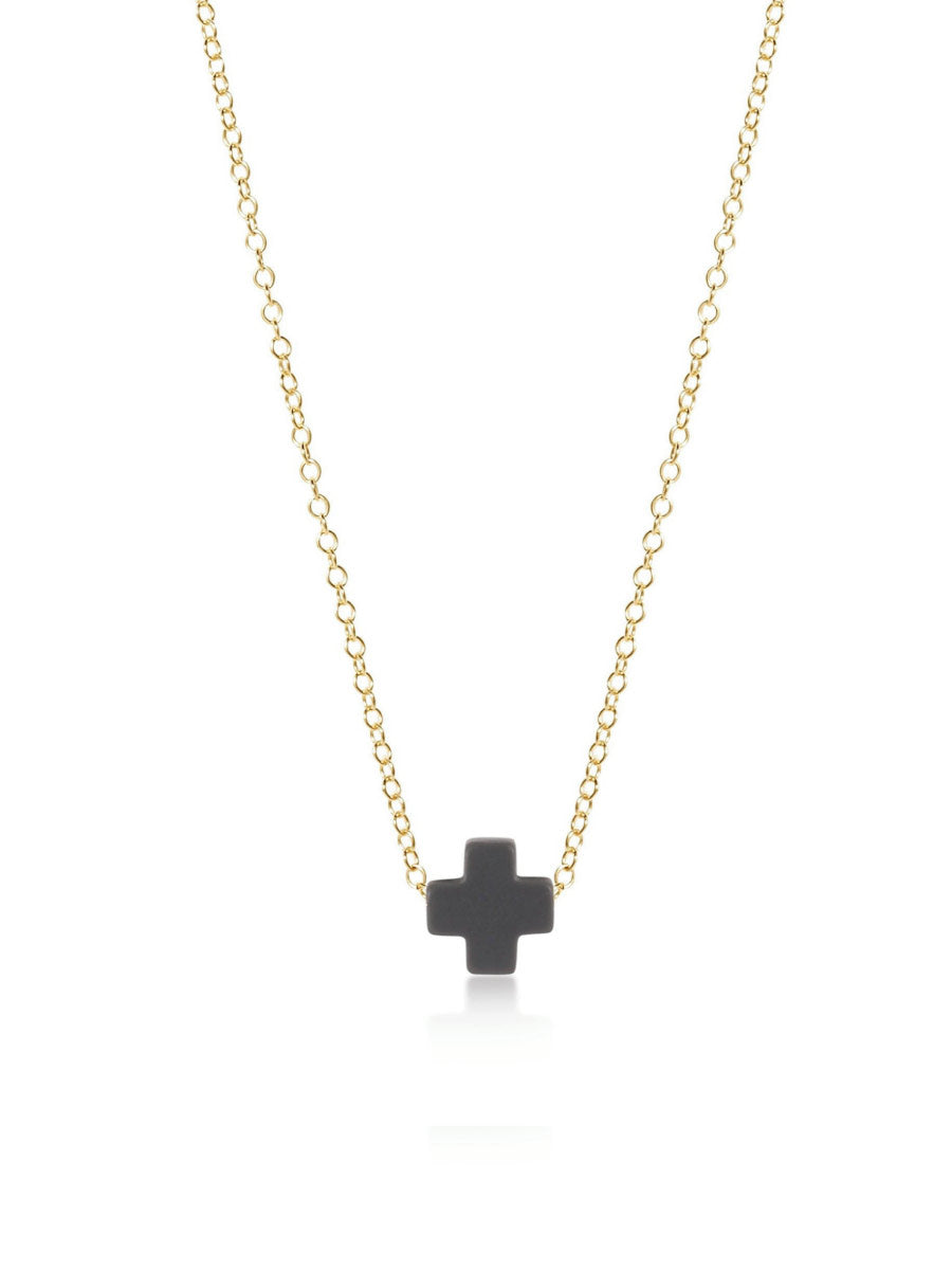 Grey Cross on Gold Chain Necklace