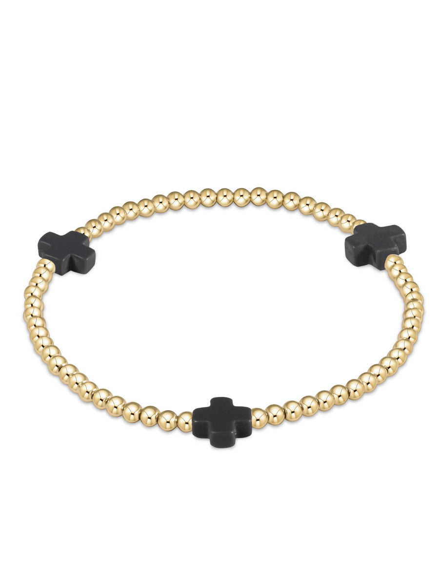 Gold Bead with Three Dark Grey Crosses Bracelet