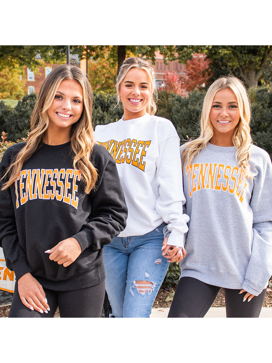 Models wear Tennessee Classic Arch Sweatshirt in 3 colors