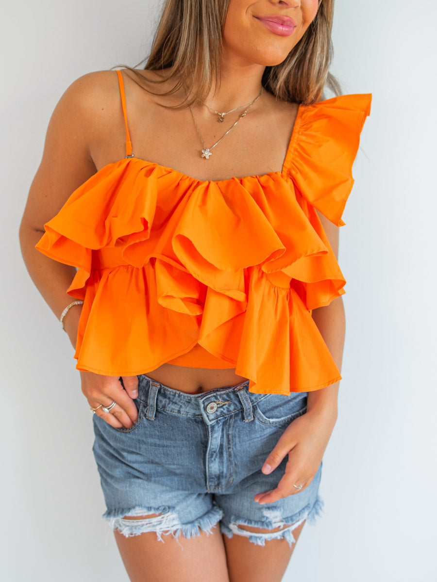 Ruffle One Shoulder Top Orange : Sm