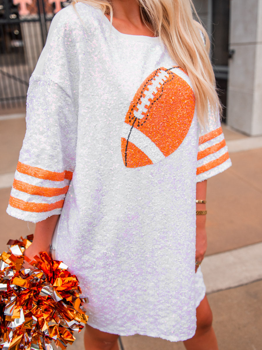 Iridescent White & Orange Sequin Football Dress (3 Sizes)