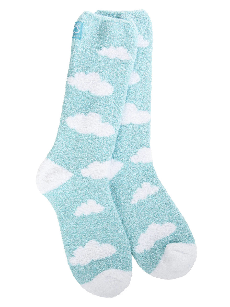 Turquoise Socks with White Clouds