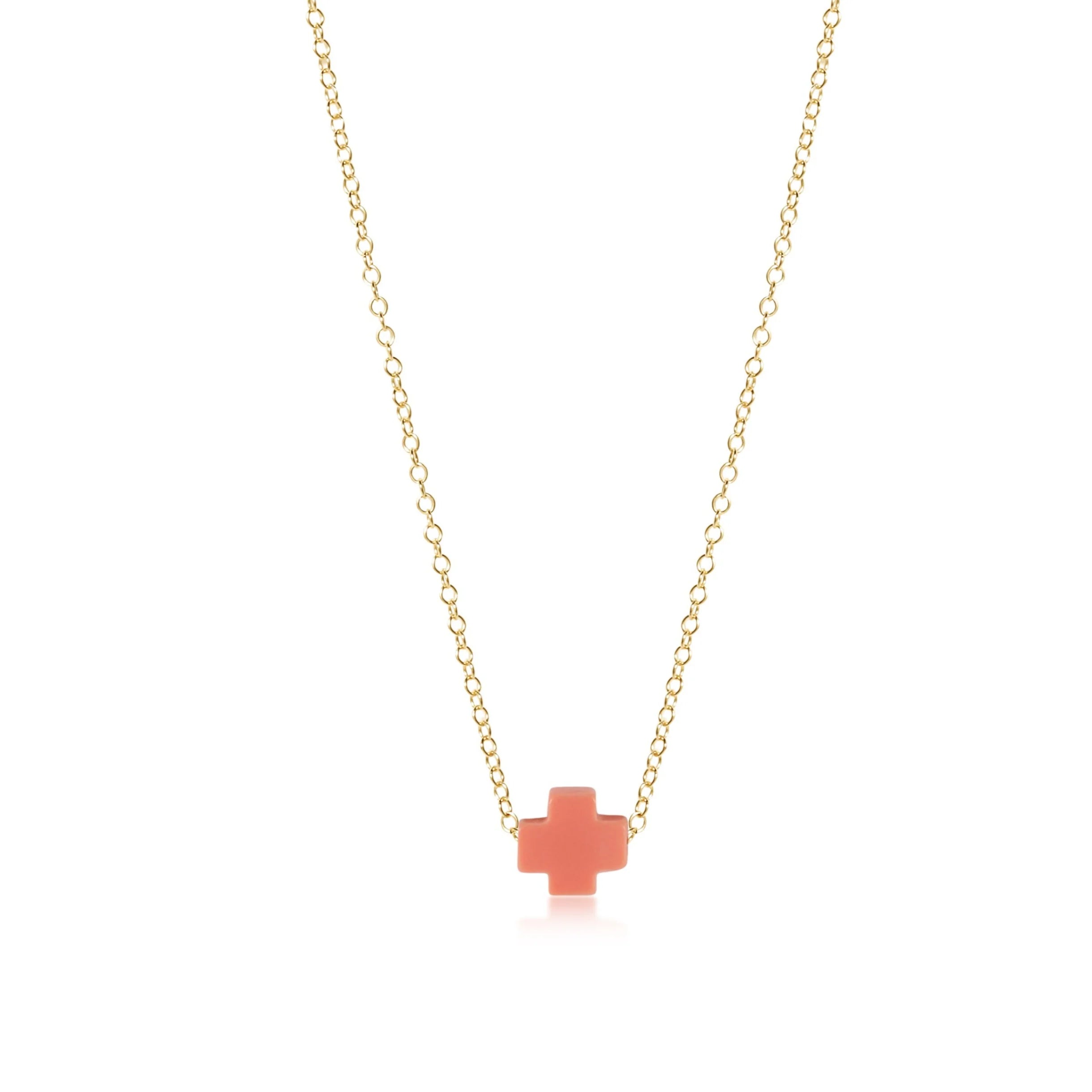 E-Newton Small Coral Cross Charm on Gold Chain