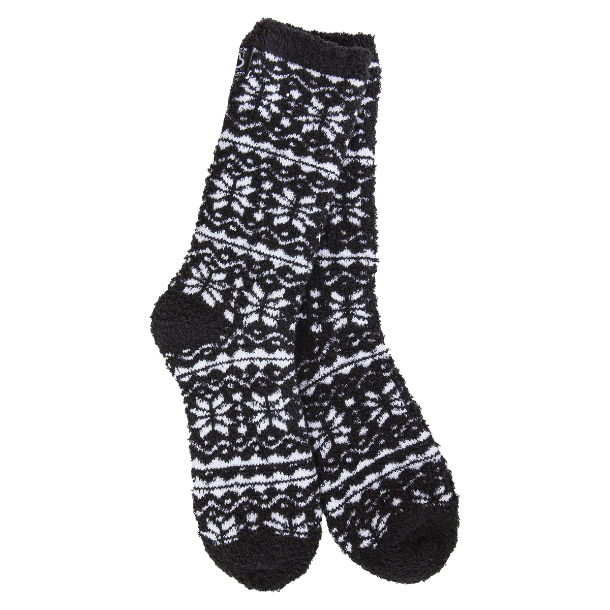 Black Crew Socks with White Fair Isle Pattern