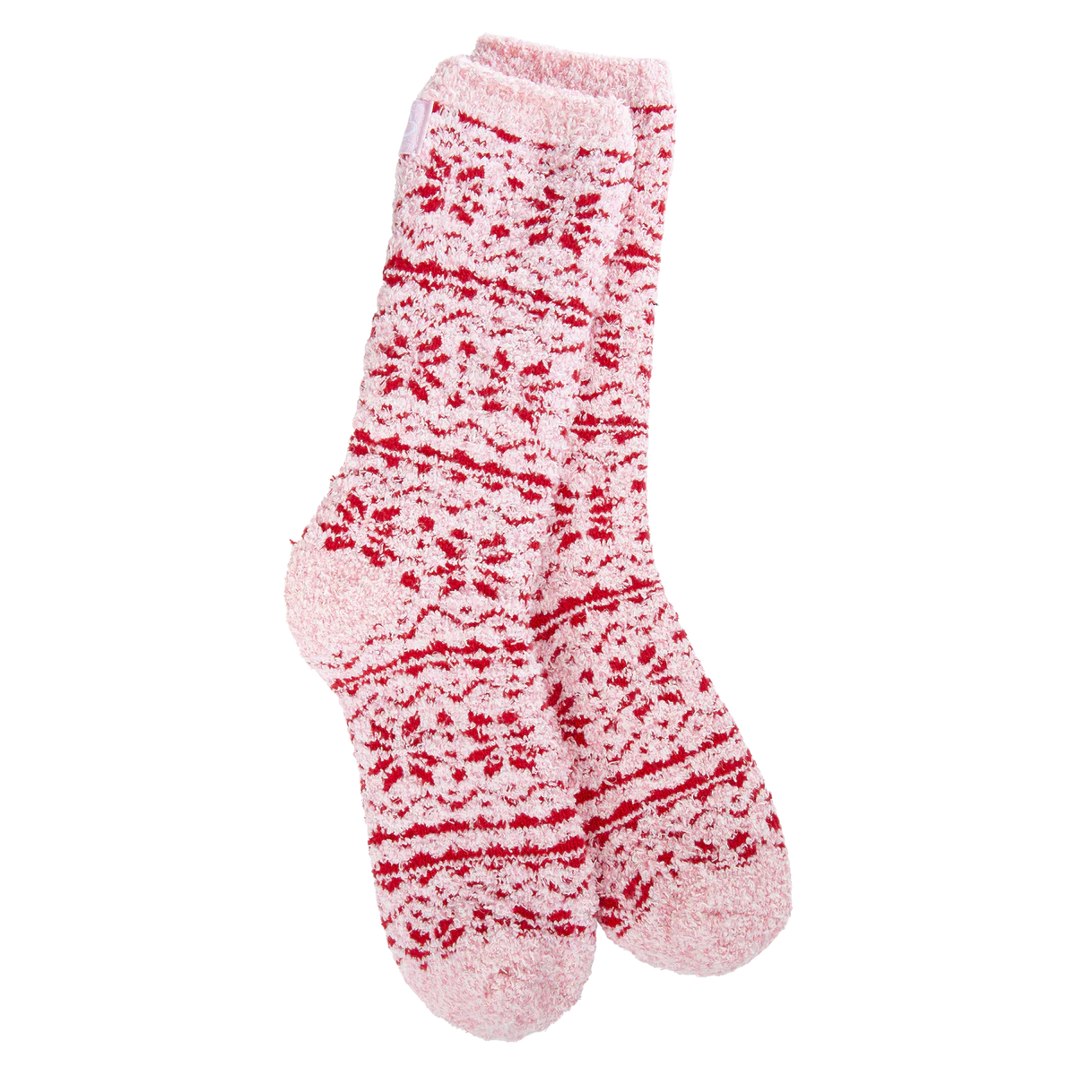 Pink with Red Fair Isle Pattern Crew Socks