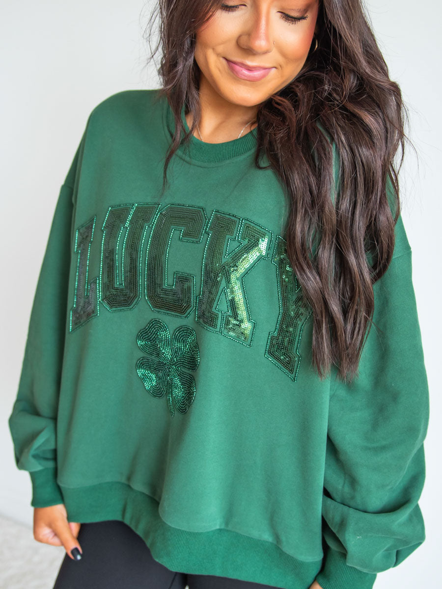 Embroidered Olive Green Sweatshirt, Lucky Brand