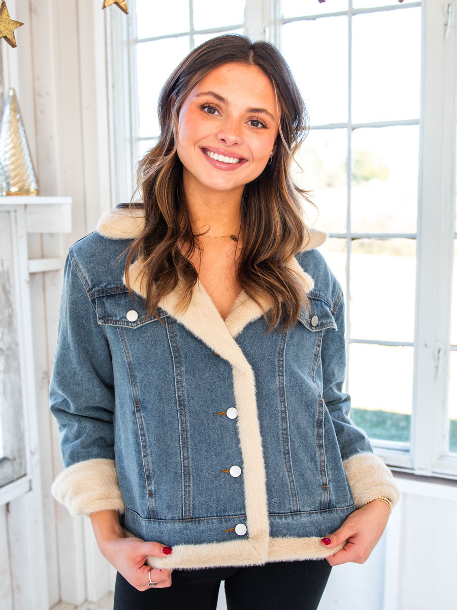 Faux Fur Lined Denim Jacket - Southern Made