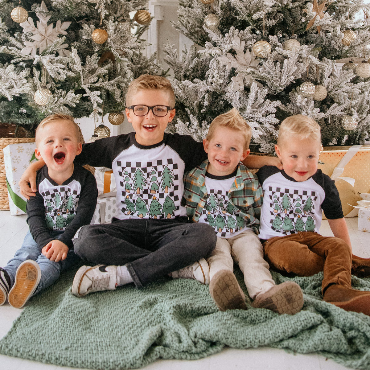 Youth & Toddler Checkerboard Christmas Tree Raglan