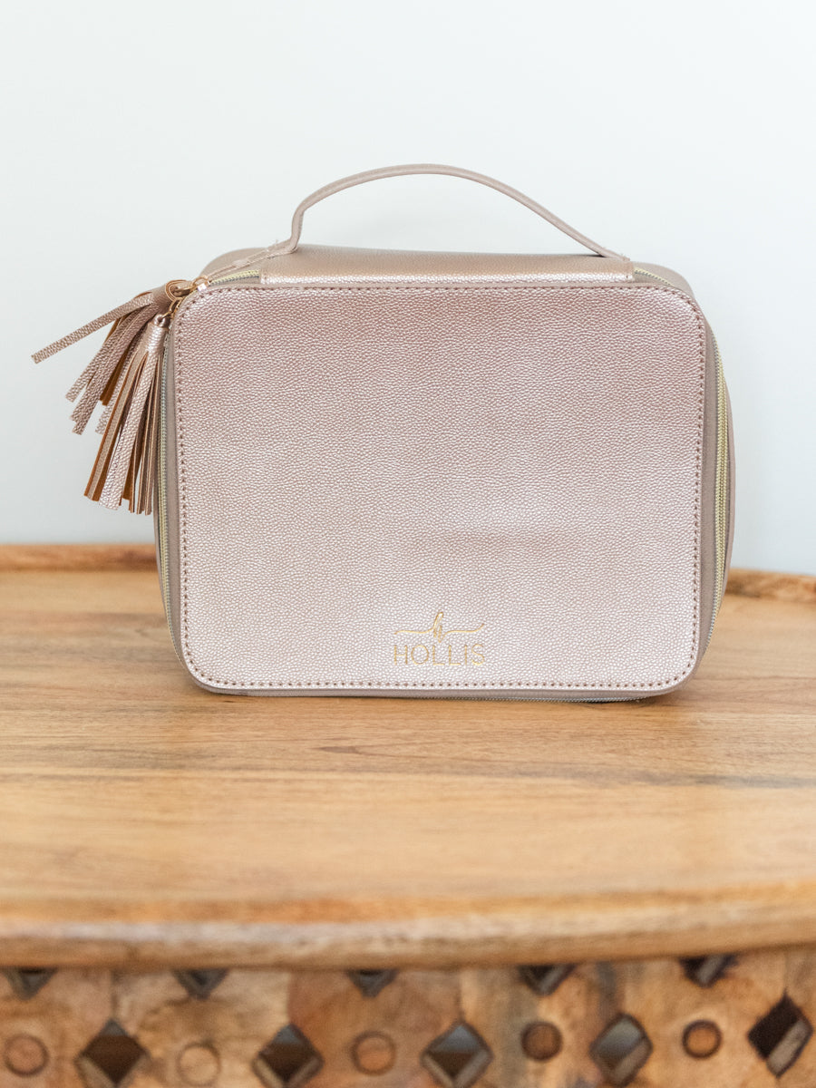 Shimmery Blush Pink Cosmetic Case for Travel