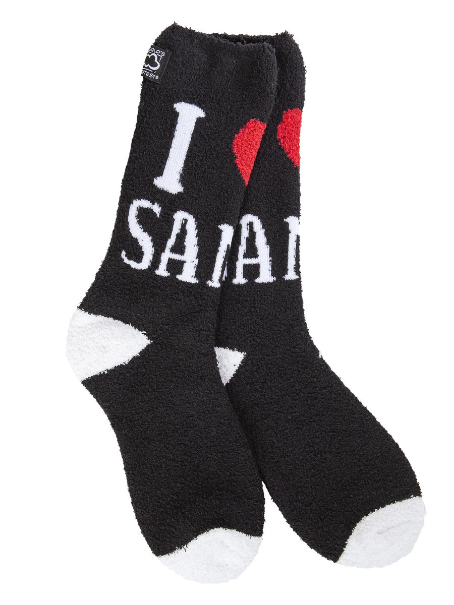 I Love Santa Black Socks with White Lettering and Red Heart