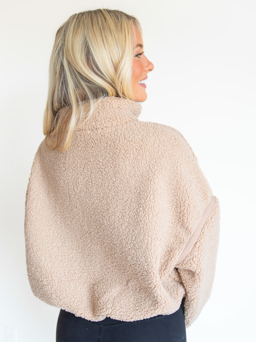 Tan Cropped Sherpa Pullover Top